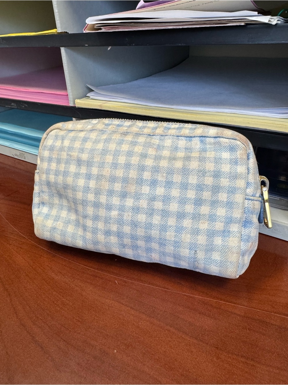 Prada Blue Gingham Cosmetic Pouch - Picture 3 of 8